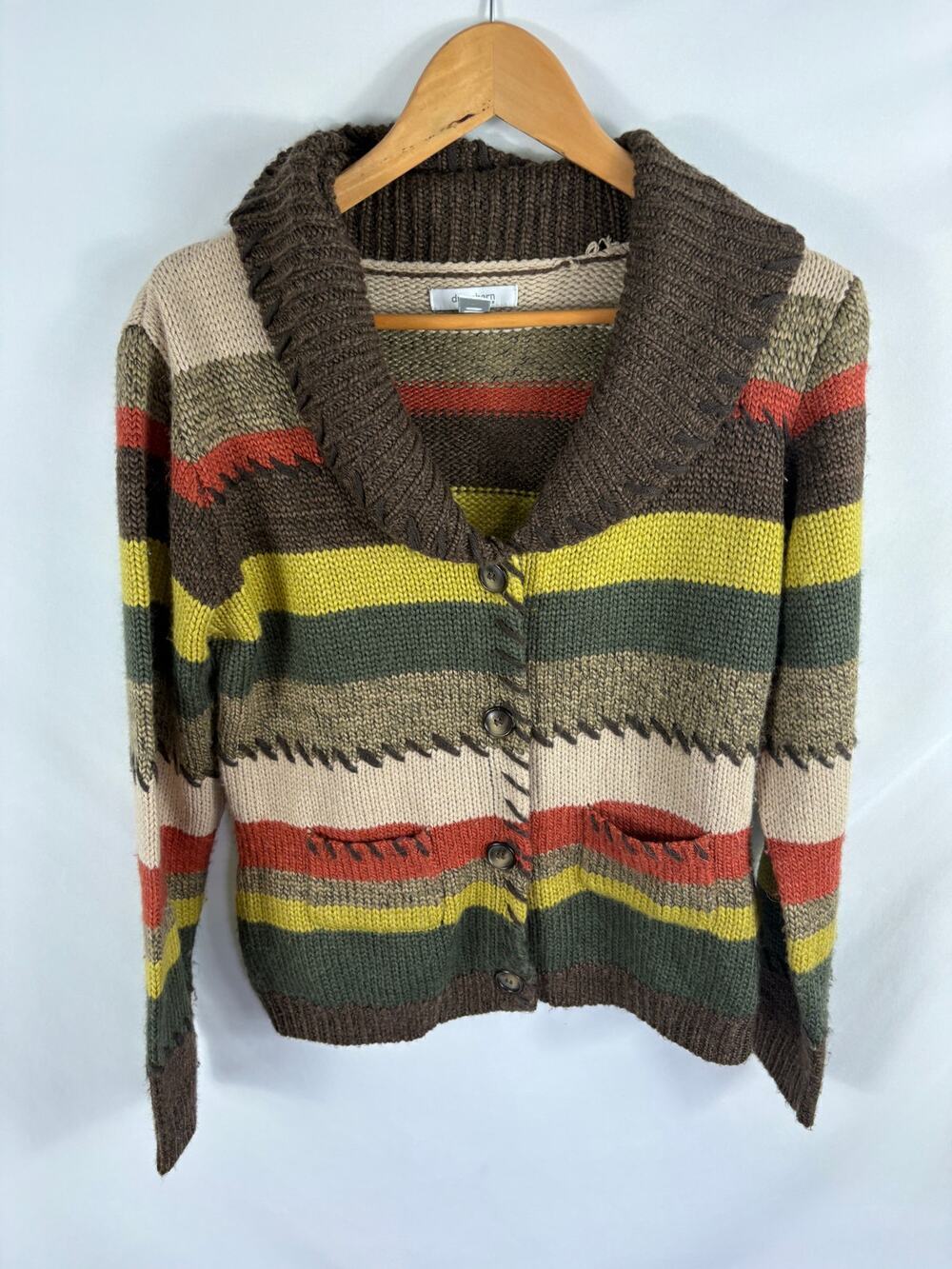 Dressbarn Stripe Chunky Knit button up Sweater Size PL